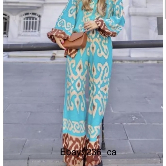 New Zara Flowy Full Length Print Blogger Favorite Pants NWT Medium - Picture 4 of 14